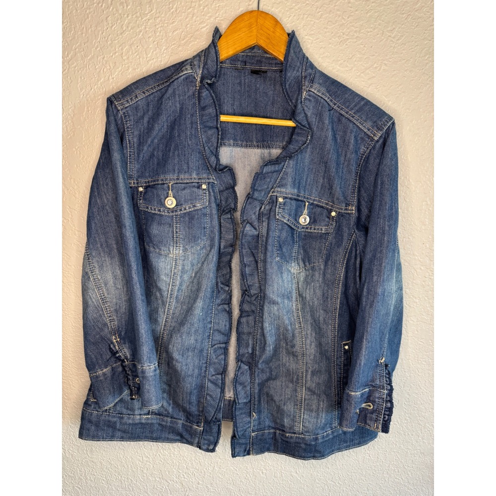 RUFFLE Christopher & Banks Denim Jacket Womens Large Blue Excellent